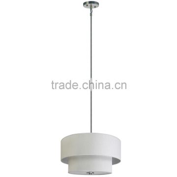 3 light chandelier(Lustre/La arana) in satin steel finish with milky weave fabric shade