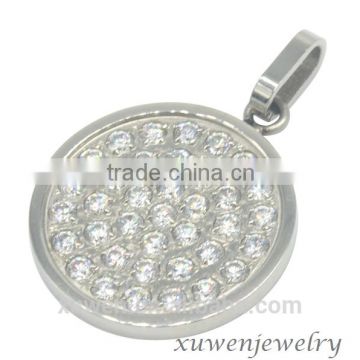 round cubic zirconia stainless steel surgical pendant