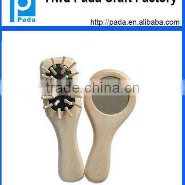 Mini Wood Hair Brush Set and Wood Mirror