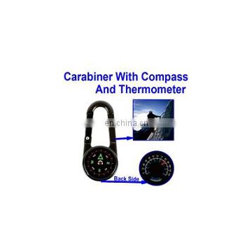 Carabiner With Compass And Thermometer For Camping And Hiking (Silver)