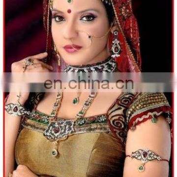 Wholesale Bridal jewelry set-Indian wedding Rhine-stone jewelry set-Indian polki bridal jewelry set-long Dulhan set