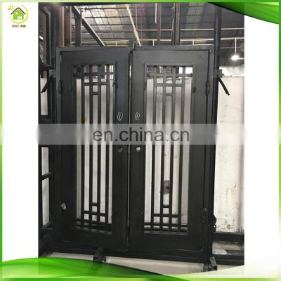 Insulated cold resistant rod wrought iron metal glass double entry patio doors