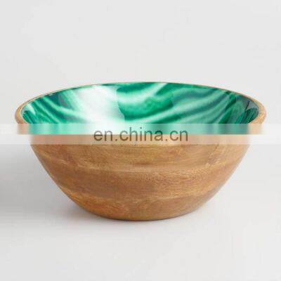 wooden bowl green enamel finished