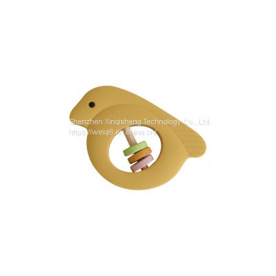 Baby Wooden Bird Bed Rattles Silicone Bird Shape Teether Rodent Baby Rattle Toys Teether