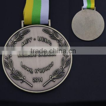 2.55" size, sports medals, running medals,antique bronze plated, with ribbons