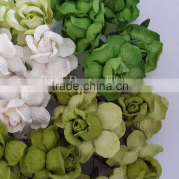 Green White Large Handmade Mulberry Paper Flower, Wedding Party, Scrap-booking Crafts R40