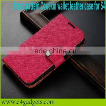 Luxury Cross pattern Genuine leather Flip wallet case for samsung s4 leather case