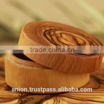Olive Wood Carved Round Box