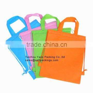 promotional reusable backpack shopping bag, cheap logo non woven drawstring bag, drawstring backpack bag with handle