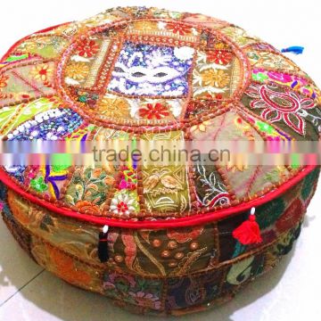 Floor Seating Poufs Large Round Eclectic Indian Patchwork Ottoman Cover
