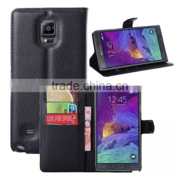Hot Selling Ultra Thin Lichee PU Leather Case Wallet Folio Flip Cover for Samsung GALAXY Note 4