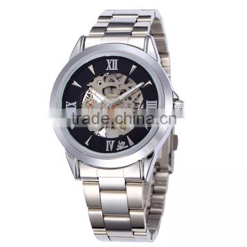 fashion men's silver stainless steel automatic self wind watch mechanical male clock
