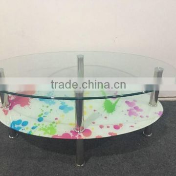 Modern New design Oval glass top 2 layer Coffee Table
