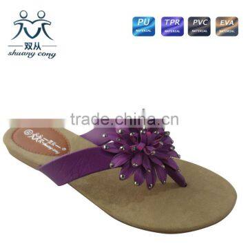 fuzzy summer newest style flower with rhinestone slipper for girls