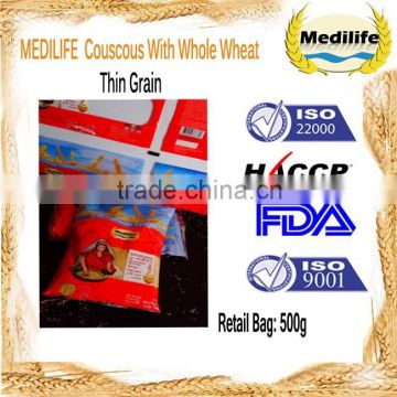 Ultra Premium quality Whole Wheat Couscous. Whole Wheat Cous cous FDA Certified. Cous cous Thin Grain Bag 500g Halal Certified.