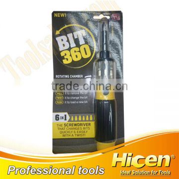 New Design 360 Degree Rotating 6 in 1 Bits Set with Ratchet Handle
