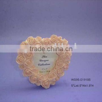 Polyresin Heart-Shaped Pink Flower Wedding Photo Frame