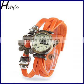 Women's Flower Sense Retro Wrap Around Weave Leather Quartz Watch ladies fancy wrist watches Orange WP007