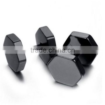Stainless Steel Stud Hoop Mens Earrings, Black, Polished