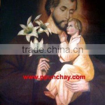 Art Oil Painting "St. Joseph and Jesus" 28x20" Peru
