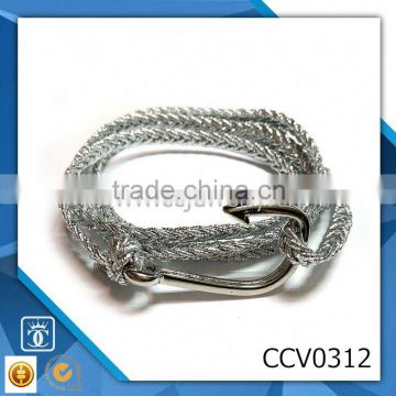 2016 fashion mens nautical rope top selling new products diy anchor hook bracelet OEM
