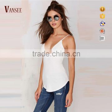 Plain dye deep V sexy slim fit tank top for laides