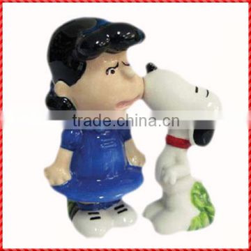 Love custom girl kissing pet dog Ceramic Salt&Pepper Shaker