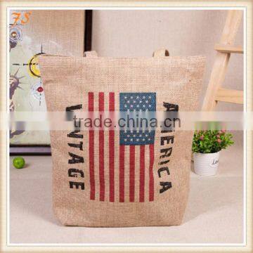 VINTAGE national flag printing jute bag