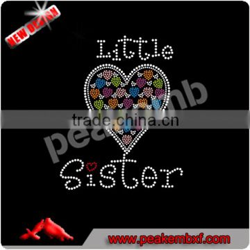 Sparkly Wholesale Little Sister T-Shirt heart Hotfix Rhinestone Transfer Sewing Supplies