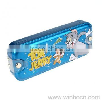 Two-layer Tin Cartoon Students Pencil Case with Button