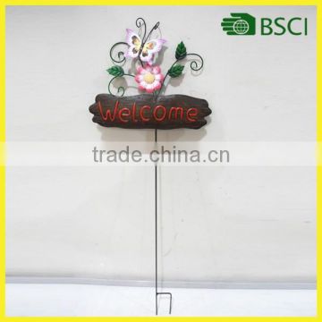 YS11668 cheap metal yard art stick with welcome sign garden decoration