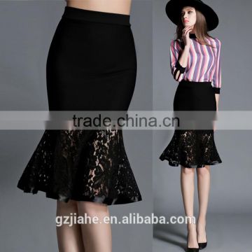 Hot sale fashion fishtail design midi lace skirts saxy woman skirts