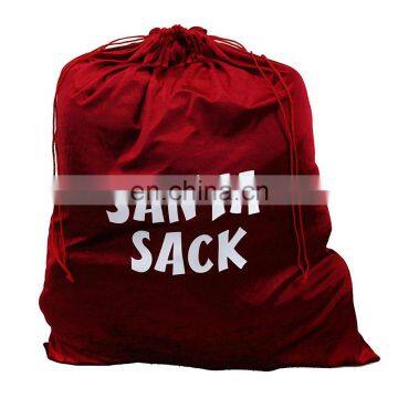 Jumbo size 1 color printing red drawstring velvet christmas toy sack