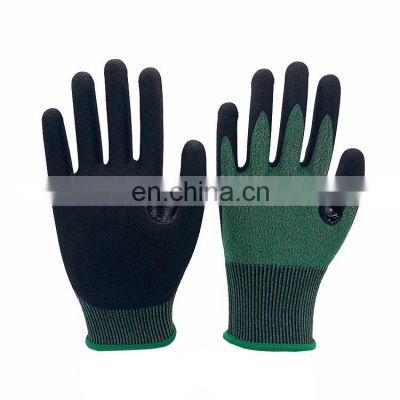 Anti-cut Level5 Oil Block Water Repellent HPPE Seamless Gloves Sandy Nitrile Coated Cut Resistant Gloves Reinforced Thumb Crotch