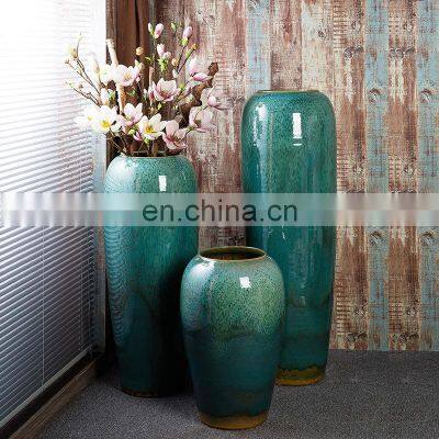 Modern and simple dark green ceramic floor large vase decoration