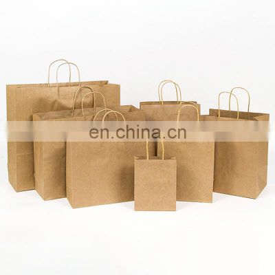 China manufacturer take away food bag brown shopping bag wholesale custom logo printing kraft paper bag with handle