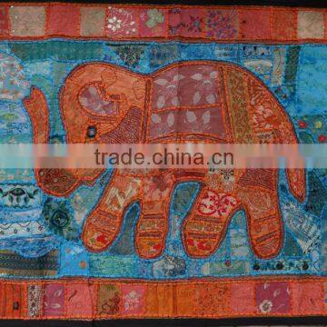 Vintage Wall decor , wall hanging tapestry made from antique fabric elephant patterns