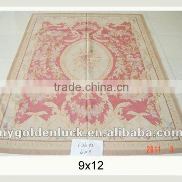 9x12 Fine wool antique aubusson hand carpet
