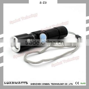 High light zoomable focus usb rechargeable mini led torch
