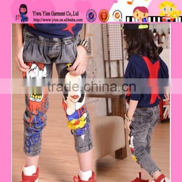 Wholesale 3~8 Years Olds Girls Jeans Korean Fashion High Quality Kids Cartoon Pencil Pants Denim