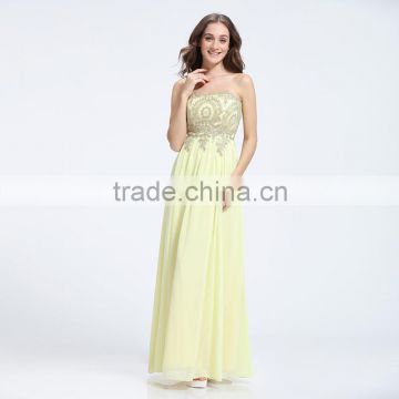 HM1923 light yellow chiffon embroidery off-shoulder cocktail dress 2016