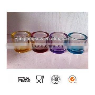 2016 new design glass candle holder/candelabrum/candlestick for wholesale with different colors.