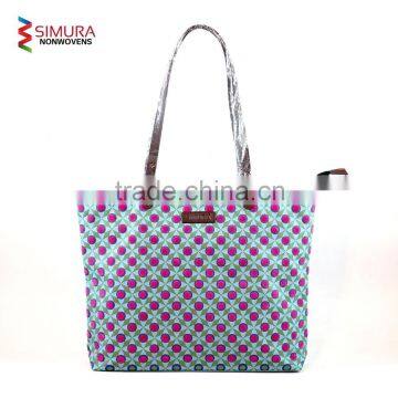 New Design Nylon Fabric with Leather Handle Ladies Tote Bag