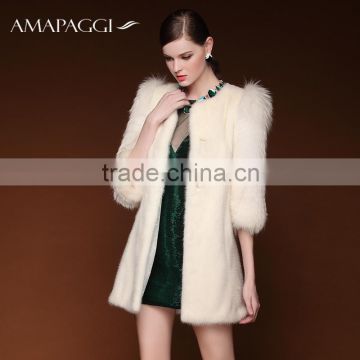 Factory promote white fox sleeve mink fur coat for women