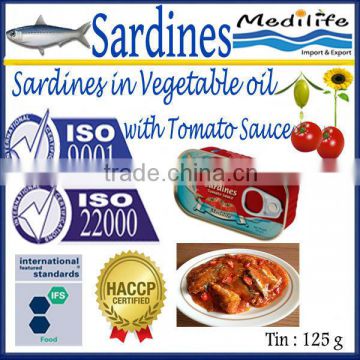 Canned Sardines in Vegetable Oil with Tomato Sauce, Sardines in Vegetable Oil with Tomato Sauce, Sardines 125g