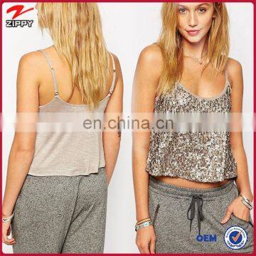 New design crop lady sequin blouses fashion 2014