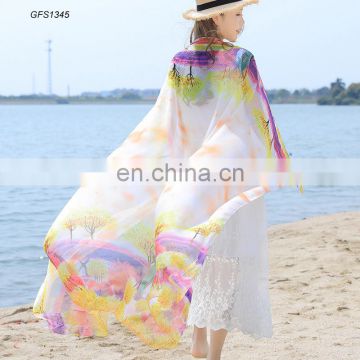 chiffon silk material dye style print sarong shawl
