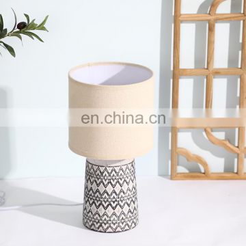 Wholesale porcelain cylinder base living room night table lamp ceramic with cloth shade