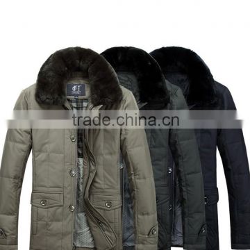Custom 2015 new male winter down jacket business men rabbit fur collar men's winter jackets men suit