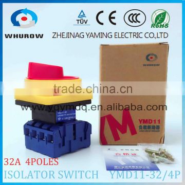 Isolator switch YMD11-32/4P silver contact 32A 4 phase 2 positions on-off power cut off Load break rotary cam electrical switch
